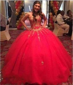 2020 nuevos vestidos de fiesta de quinceañera rojos atractivos y baratos vestidos de novia de encaje dorado sin mangas dulce 16 vestidos de fiesta de graduación de talla grande