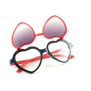 Cute Heart Frame Kids Gafas de sol Flip Up Shade Gafas dobles Lovely Hearts Sharpe Baby Eyewear 4 colores