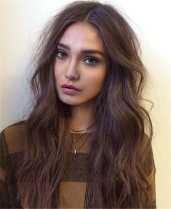 Nuevo estilo francés peluca natural europea y americana fácil de cuidar marrón rizado largo peluca con malla frontal de fibra química para mujer banda para el cabello