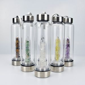Botella de agua de cristal con gema de cuarzo Natural 2021, vaso de cristal para beber directo, 8 estilos, ofertas de Viernes Negro
