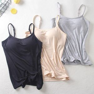 Camisoles Tanks 2021 Soutien-gorge rembourré Débardeur Femmes Modal Spaghetti Solide Cami Gilet Femme Camisole avec vêtements de fitness intégrés1