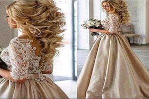 2020 NUEVOS Vestidos de boda de champán de encaje vintage de la vintage Bottton Cubierto Dubai Arabic Bridal Real Ph1384724