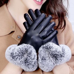 2021New Women Fashion Gloves Invierno Elegante de colores puros estilo Faux de cuero y piel de piel con pantalla táctil Guante al por mayor