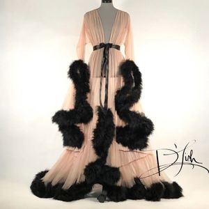 Robe de nuit pour femmes, vêtements de nuit, Robe de mariée, Perspective, Sexy, plumes, manches évasées, queue, nouvelle collection 2020, 321M