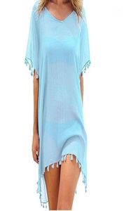 2020 el más nuevo estilo mujeres playa borlas traje de baño cubrir traje de baño Pareo Tampa verano Mini suelto sólido vestido suelto Ups18884921