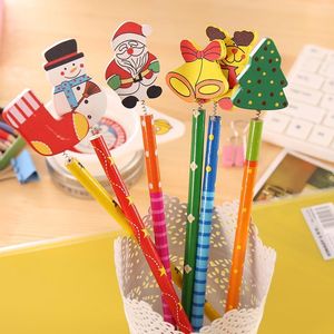 2020 nouveauté crayon de noël cadeaux pour enfants retour à l'école thème de noël enfants dessin animé crayon en bois avec ressorts couleur aléatoire