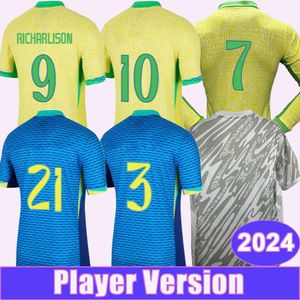 2024 Brasil Danilo Equipo Nacional Mens Jugador de fútbol L.Paqueta Vini Jr Richarlison Rodrygo Home GK Camisetas de fútbol de manga larga