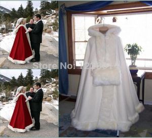 2020 Image réelle romantique Hooded Bridal Cape Ivory White Long Wedding Cloaks Faux Fur for Winter Wedding Bridal Wraps Bridal Cloak 6508521