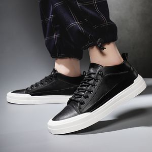 ¡Novedad de 2020! Zapatos planos para hombre, zapatos vulcanizados de Color sólido a la moda para hombre, zapatillas informales blancas con cordones, Chaussure Homme % 369