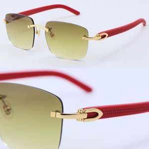 Gros homme planche rouge bras lunettes de soleil lunettes en métal chaud sans monture luxe extérieur conduite lunettes de mode 18 carats or UV400 lentille femme montures taille: 54-18-140mm