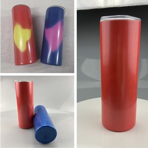 2021 20oz Tasses de sublimation droites à détection de température Tasses à changement de couleur Gobelets à double isolation Bouteilles d'eau en acier inoxydable A12