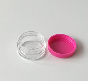 2021 3 grammes Mini pots vides en plastique transparent Pot couvercle rose vif 3ML taille de voyage pour cosmétique crème ombre à paupières ongles poudre bijoux