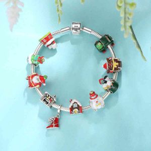 2021 925 Silver Igloo Castle calcetines coche esmalte fino DIY Beads Jewerly Making Fit Original Charms pulsera regalos de navidad