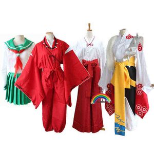 2021 Anime Inuyasha Cosplay disfraces Kimono japonés rojo Higurashi Kagome Kikyo Sesshoumaru para fiesta de Halloween pelucas gratis Wigcap J220720