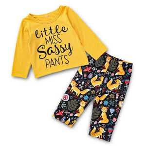 2021 bébé filles garçons vêtements ensembles printemps automne mode enfants tenues coloré jaune lettre col rond à manches longues veste + imprimé renard pantalon costume enfants vêtements