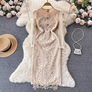 Robes décontractées 2024 printemps été fleur broderie évider robe femme à manches longues crochet dentelle fée crayon fête de mariage robes