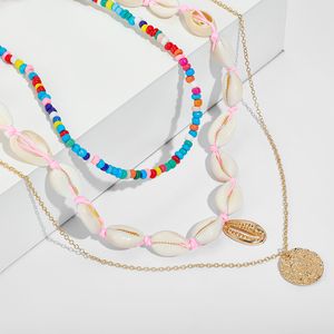 2021 bohème coloré perle pendentif collier pour femmes été naturel coquille pierre géométrique plage bijoux en gros