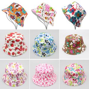 2022 Sombreros de cubo para niños Sombrero de sol para niños 30 Estilos Sombrero de sol floral para bebés Gorros de pesca para niños pequeños Niños Niñas Verano Pescador Estilo de playa de dibujos animados