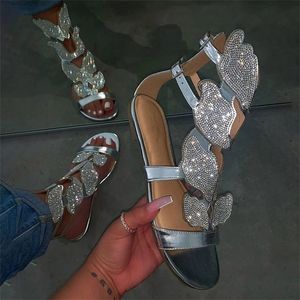 2021 Designer femmes pantoufle sandale mode été bas papillon avec strass sandales chaussures plates dames tongs Top qualité 35-43 W6