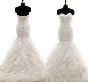2021 fantastique sirène robes de mariée volants dentelle florale bustier corset dos grande taille femmes robe de mariée pour robes de mariée image réelle