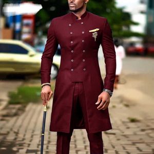 2021 moda africana diseño Slim Fit hombres trajes para boda novio esmoquin Borgoña novio trajes mejor hombre fiesta de graduación Blazer X0909
