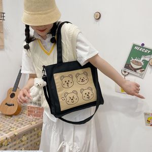 Bolsos de moda japonés lindo suave divertido estampado de personalidad cuatro oso hermana estudiante lienzo bolso de hombro bolso de mano bolso de mano monedero