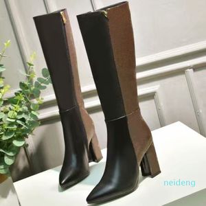 2021 mode luxe dames bottes à talons hauts élégant confortable en cuir souple matériel 15 pouces dames chevalier bottes imprimé tissu taille 35-42