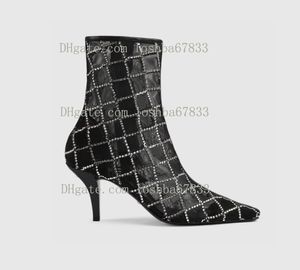 Botas femininas de malha de alta qualidade verão nuas moda strass ponta de couro zíper botas legais 7,5 cm mostrar festa ao ar livre sapatos de casamento casuais caixa combinando 35-42