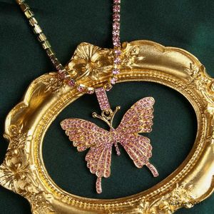 Collier papillon de Tennis en or Rose, bijoux fins, Micro pavé Rose, Zircon cubique, diamant, chaîne à maillons cubains
