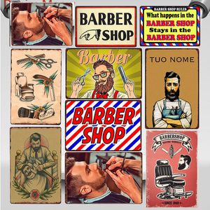 2021 Funny Shaves and Haircuts Barber Shop Sign de metal Vintage Men's Hairstyle Tattoos Plaques Classic Iron Painting Bar Decoración WY78