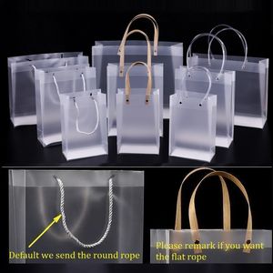 2021 bolsos de PVC esmerilado semitransparentes, bolsa de regalo, cosméticos de maquillaje, embalaje Universal, bolsas transparentes de plástico, cuerda plana redonda, 10 tamaños a elegir