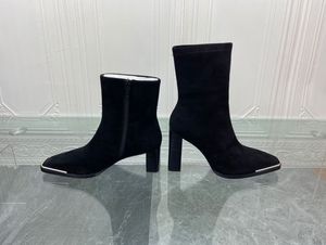 2021 bottes en cuir véritable de haute qualité pour femmes mode métal tête plate fermeture éclair noire higs talons luxe lumière botte nue spectacle fête mariage chaussures minces talon 5-9.5cm taille 35-40