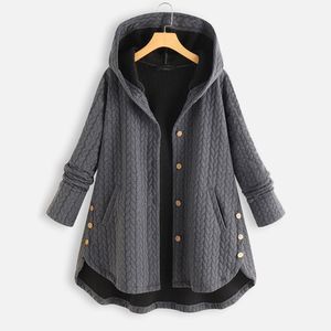 Mezcla de lana para mujer, abrigo largo 2021 para mujer, chaqueta con capucha informal holgada para primavera y otoño, ropa de talla grande grande, ropa gris y roja F