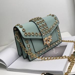 Sac messager de luxe à une épaule pour femmes, clouté de diamants, mode coréenne, sangle en chaîne de haute qualité, petit carré pour fille, 2021