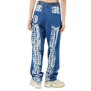 2021 nova chegada roda impressão em linha reta retro homens jeans calças largas coreano casual feminino vintage denim calças para adolescentes pantn t220803