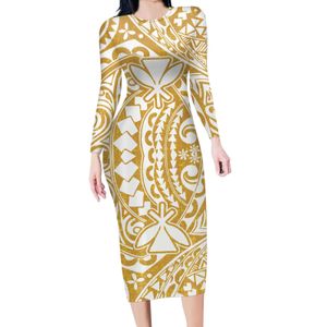 2023 Nouveautés Mode Femmes Élégant Décolleté Hors Épaule Manches Longues Imprimé Polynésien Tribal Femmes Robe Crayon de Fête 1118