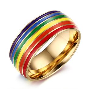 2021 Nueva Moda 316L Esmalte de acero inoxidable Arco iris LGBT Anillo de orgullo Lesbianas Anillos de compromiso de boda gay para hombres regalos