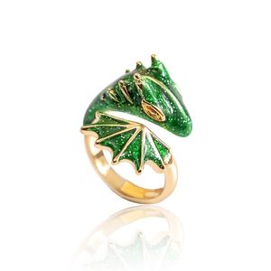 2021 nouveau or paillettes vert émail serpent anneau réglable Dragon Midi bande anneaux mode Ins été bijoux