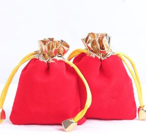 Pochette à cordon en velours doré, sac à bijoux, sacs cadeaux de noël/mariage, rouge et noir, nouvelle collection 2021