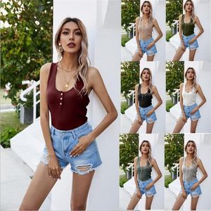 Vestido Popular de verano para mujer, chaleco tejido en forma de I con botonadura medio abierta, Color sólido, disponible, novedad de 2021