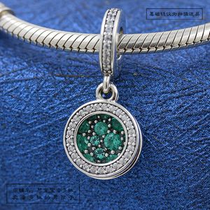 2021 Nouveau printemps 925 Sterling Silver Sparkling Green Disc Double Dangle Pendentif Charm Perle Convient aux bracelets de charme de bijoux Pandora européens