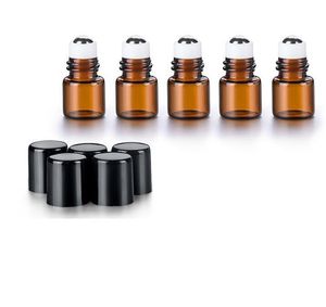 Bouteilles à roulettes en métal pour huiles essentielles, Mini bouteilles en verre avec couvercle noir, vente en gros, 1ml, 2ml, nouveauté 2021