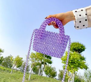 Bolsos de hombro 2021 Picnic al aire libre Diy bolso tejido a mano colorido femenino transparente cristal con cuentas bolso Diagonal