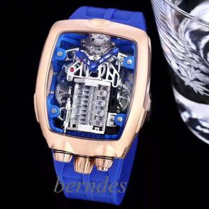 2021 Super Car Watch Alliance lanzó un reloj de pulsera mecánico de acero inoxidable para hombre con motor de 16 cilindros incorporado, potente espejo de mesa de zafiro