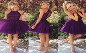 2021 Vestidos de Graduacion Halter Purple Purple Corto Prom Vestidos Tul Tulle Homecoming Dresses Elegant Party Dress6041088