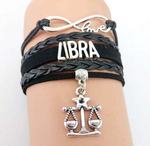 2021 Vintage Bracelets pour Femme Signes du Zodiaque Infinity Love 12 Constellation Vierge Scorpion Hommes Charme En Cuir Tressé Chaîne Bijoux Noir