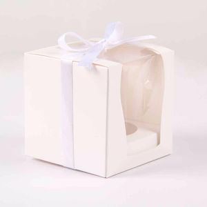 2021 Venta al por mayor- Caja de regalo Artesanía en papel 9 * 9 * 9 cm Cajas individuales para cupcakes con inserto y lazo de cinta Suministros de boda