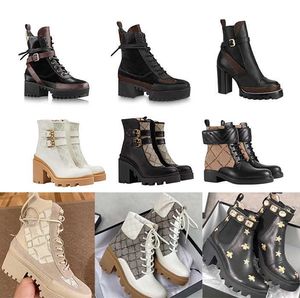 Designer Women's Ankle Boot Luxury Martin Desert Boots Beige And Ebony 100% cuir véritable matelassé bottes de neige à lacets semelle en caoutchouc avec boîte NO13