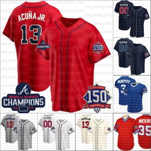 Réplica de campeones WS 2021 y camisetas de béisbol con parche 150 Newcomb 44 Hank Aaron 27 Riley 40 Soroka Upton McCann 11 Inciarte 13 Acu￱a Jr.