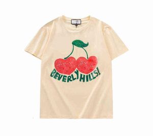 2021s Beverly Hills Cherry Designer camiseta para hombre ropa de moda manga corta mujeres punk impresión letra bordado gato verano skate1482724
